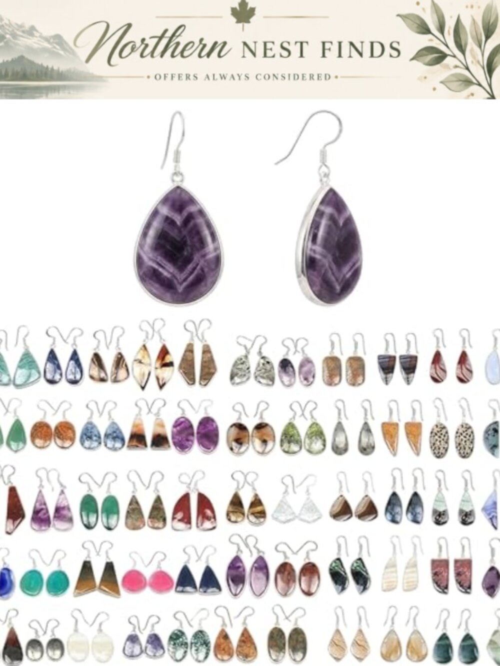 Handmade Drop Dangle Crystal Earrings Natural Gemstone Silver Plated Set